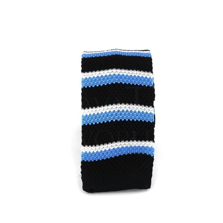 Corbata Punto Rayas Negra, Blanca y Azul