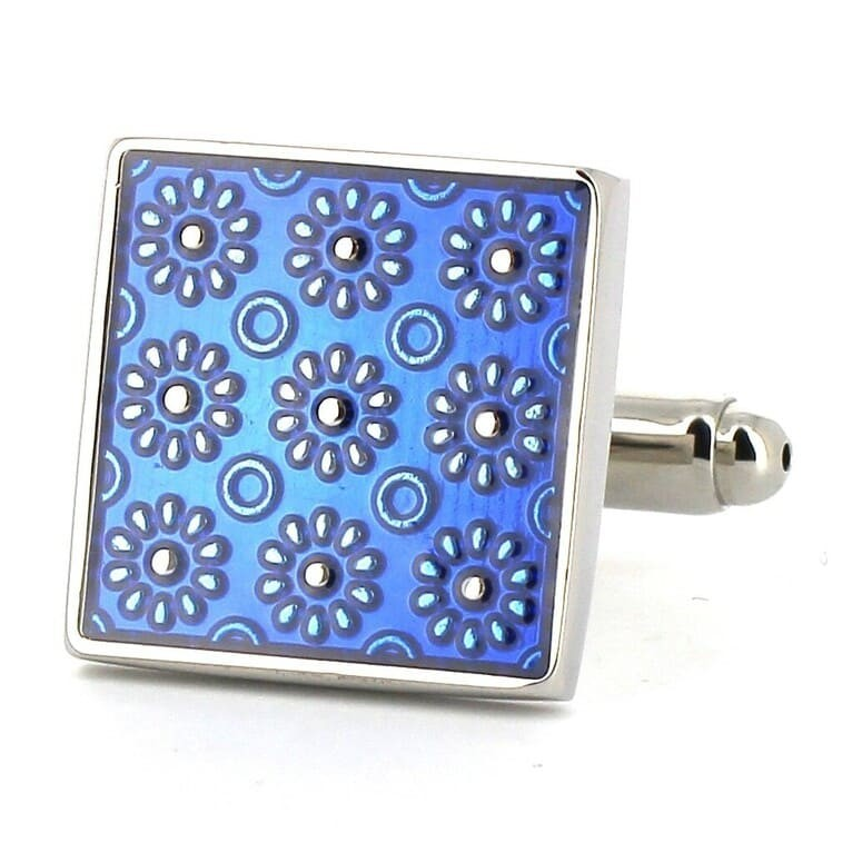 Gemelos Esmaltados Florales Azules