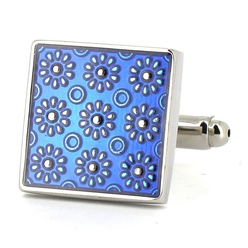 Gemelos Esmaltados Florales Azules