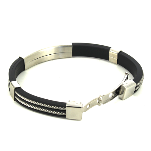 Pulsera con Cordaje de Acero y Caucho Negro I