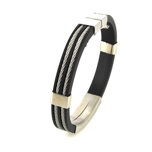 Pulsera con Cordaje de Acero y Caucho Negro I