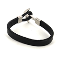 Pulsera Acero y Cuero Liso Negro con Ancla
