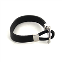 Pulsera Acero y Cuero Liso Negro con Ancla