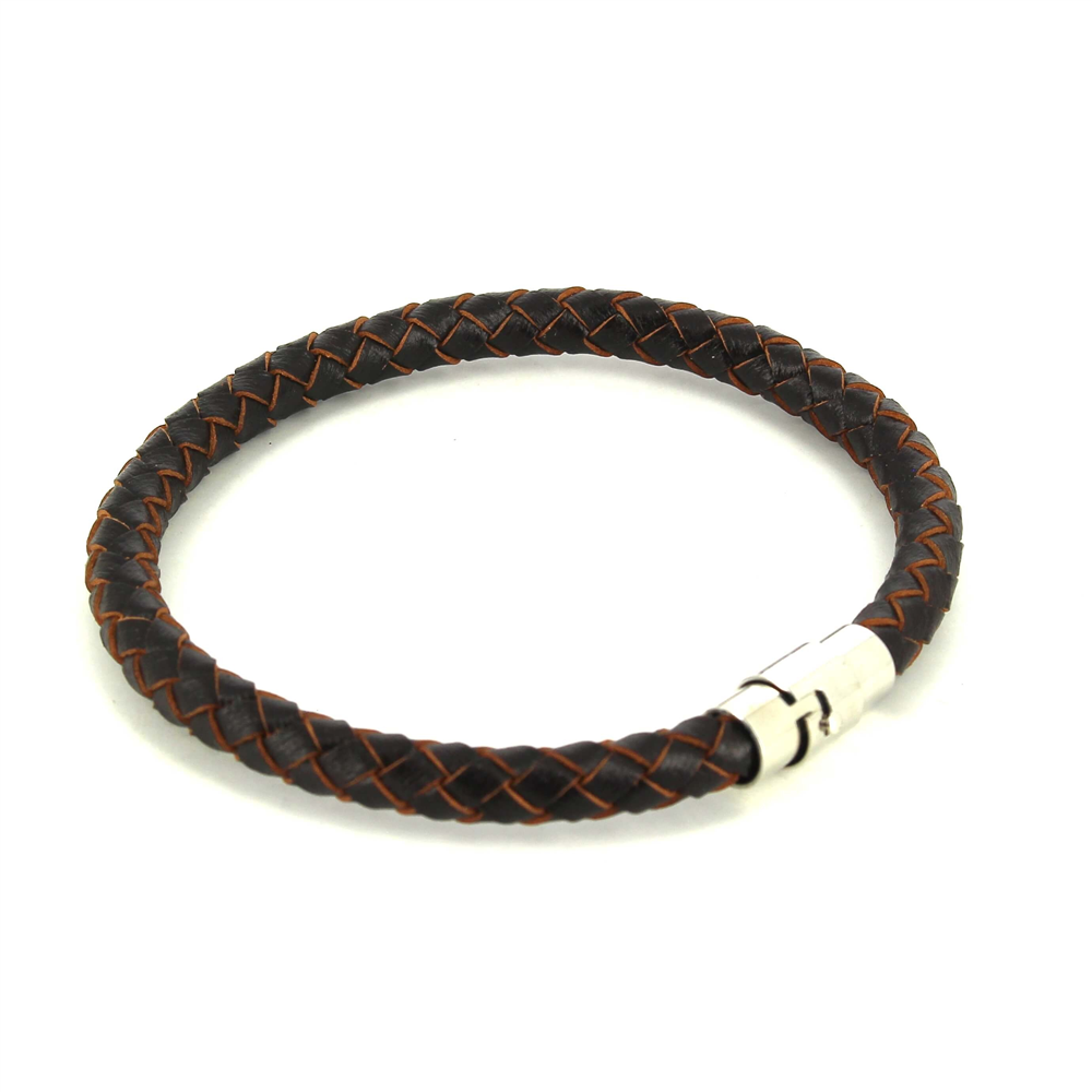 Pulsera Acero y Cuero Negro y Marrón Cilíndrica