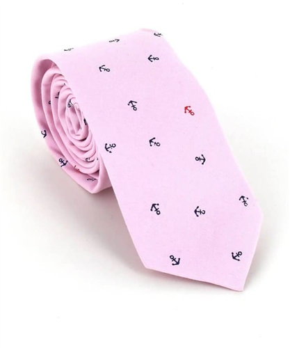 Schmale Krawatte mit rosa Anker-Muster