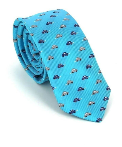 Schmale Krawatte mit blauen Kutschen