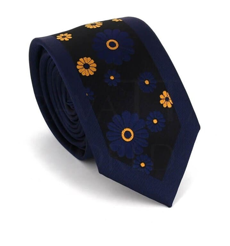 Schmale Krawatte mit Blumenmuster in Blau