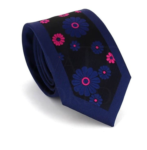 Schmale Krawatte mit Blumenmuster in Blau