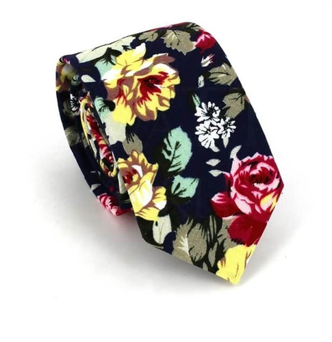 Schmale Krawatte mit Marineblauen Blumen