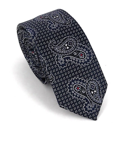 Schmale Paisley Krawatte in Marineblau und Schwarz