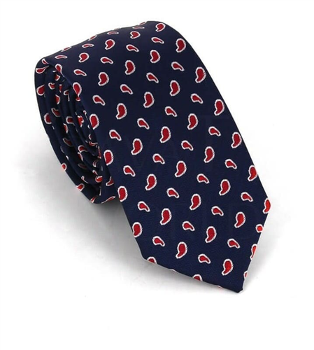 Schmale Krawatte mit Paisley-Muster in Marineblau und Rot