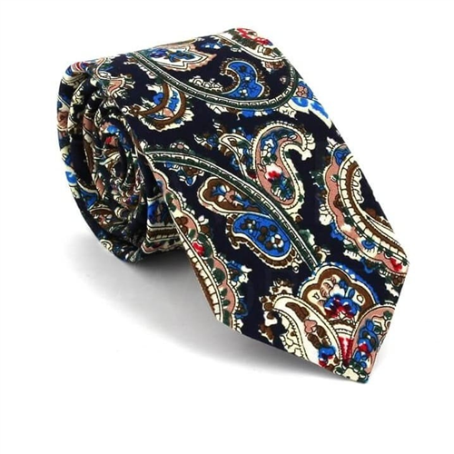 Schmale Krawatte mit dunkelblauem Paisleymuster