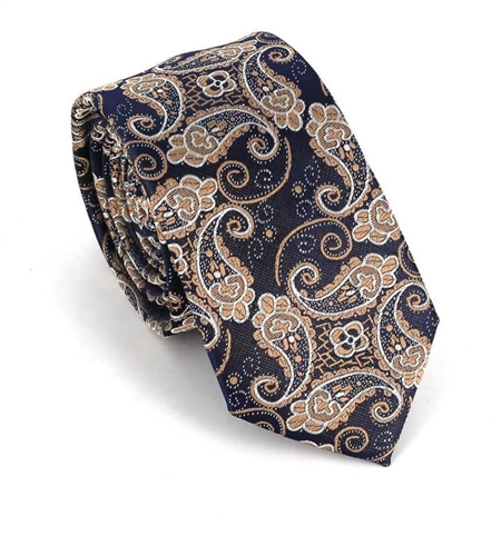 Schmale Paisley Krawatte in Blau und Gold