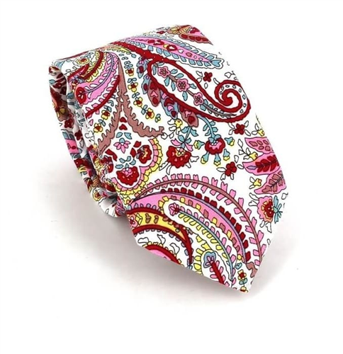 Schmale Paisley Krawatte in Weiß und Rot