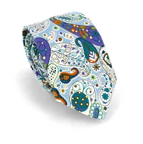 Schmale Paisley Krawatte in Hellblau und Grün