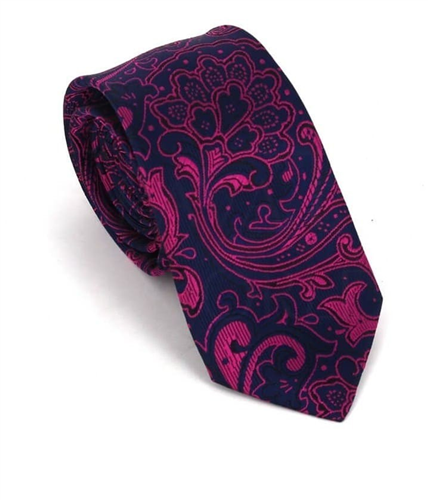 Schmale Krawatte mit Paisley-Muster in Fuchsia und Marineblau