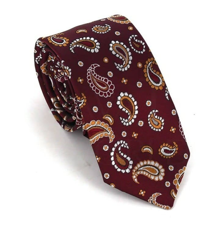 Schmale Krawatte mit Paisley-Muster in Weinrot