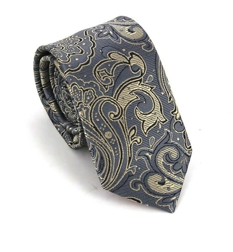 Schmale Paisley Krawatte in Grau