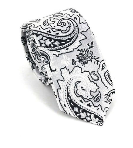 Schmale Paisley Krawatte in Grau Silber