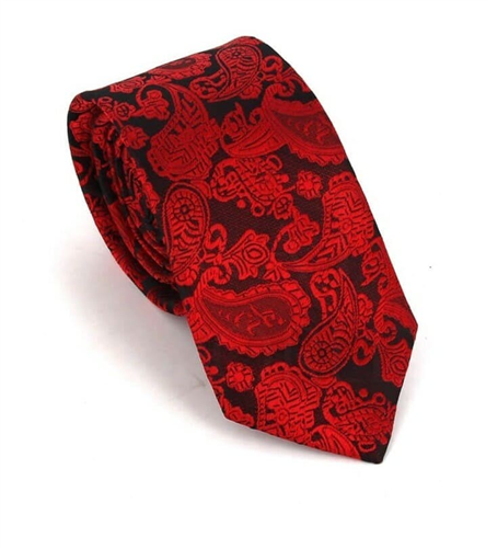 Schmale schwarze und rote Paisley-Krawatte