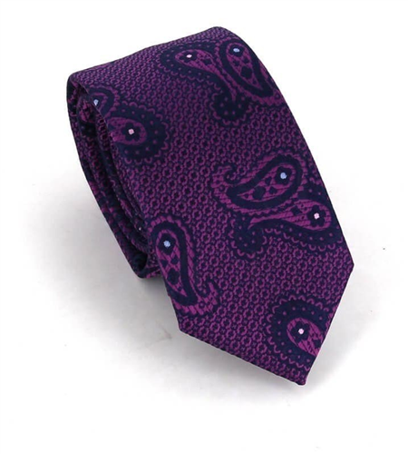 Schmale Krawatte mit Paisley-Muster in Violett und Blau
