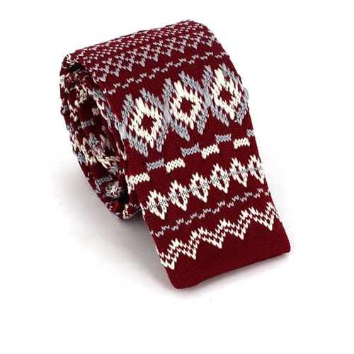 Krawatte Bordeaux Wintermuster gestrickt