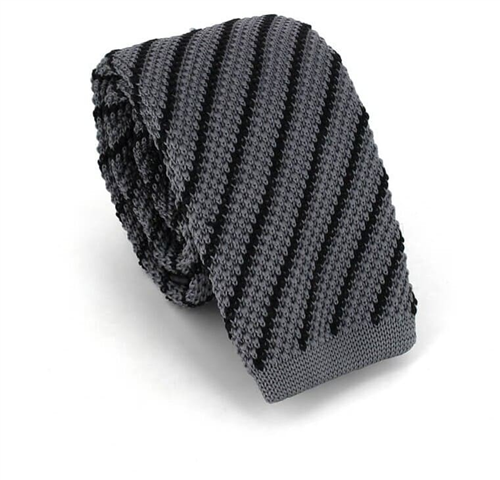 Krawatte Gestreiftes Strickmuster Diagonal Grau und Schwarz