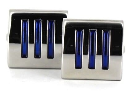 Emaille Manschettenknöpfe mit dreifachem blauen Streifen