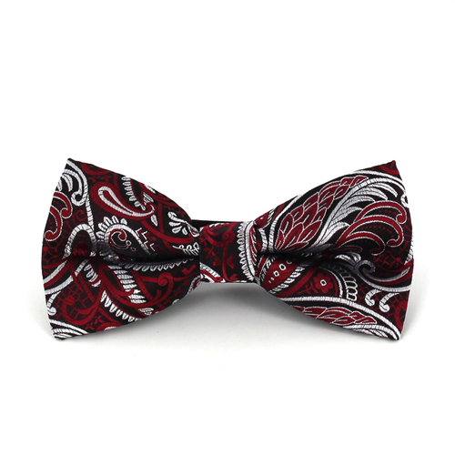 Schwarzes, Granatrot und Silbernes Paisley-Fliege