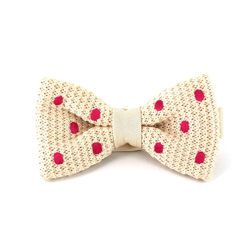 Beige Punkt Fliege mit Magenta Polka Dots