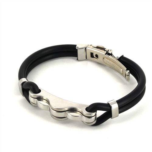 Armband aus Edelstahl und schwarzem Gummi
