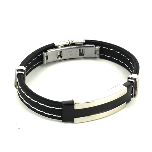 Armband aus Edelstahl und schwarzem Gummi I