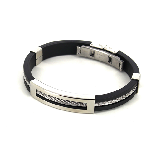 Armband aus Edelstahl und schwarzem Gummi mit rechteckigem Motiv