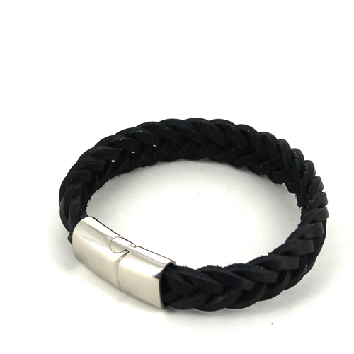 Armband aus Edelstahl und schwarzem Leder