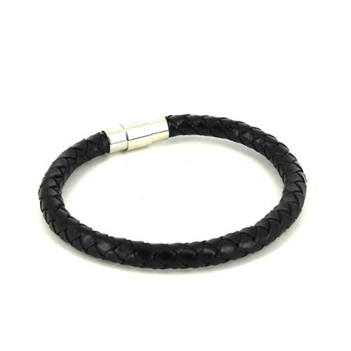 Armband aus Edelstahl und schwarzem Leder Zylinder I
