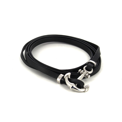 Armband aus Edelstahl und schwarzem Leder mit Anker I