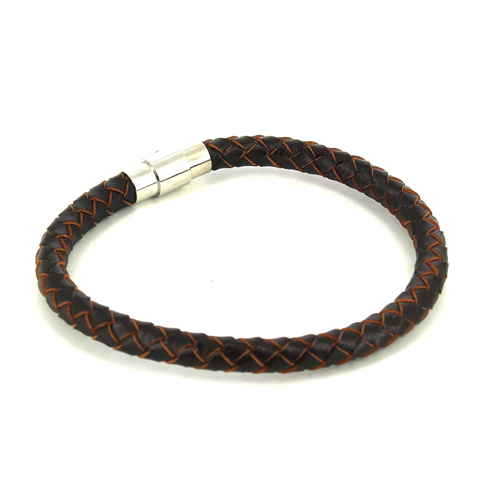 Armband aus schwarzem und braunem Zylinder aus Stahl und Leder