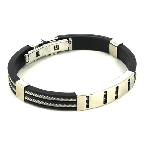 Armband mit Stahlseil und schwarzem Gummi