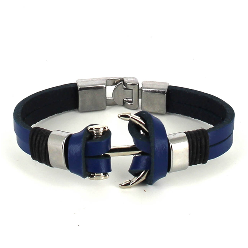 Armband aus blauem Leder mit Anker