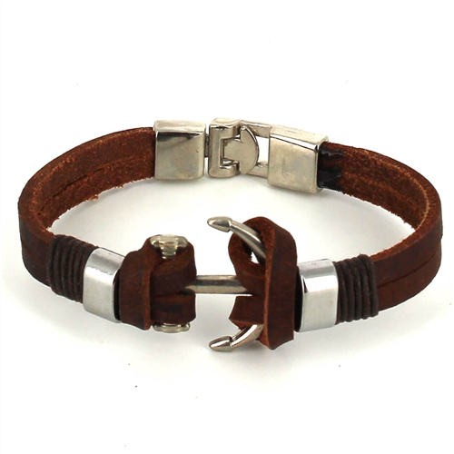 Armband aus braunem Leder mit Anker