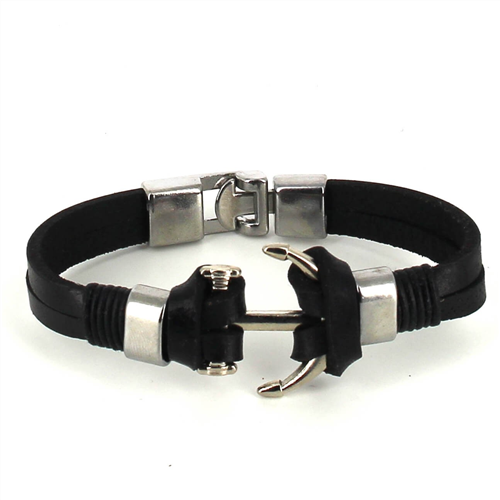 Armband aus schwarzem Leder mit Anker