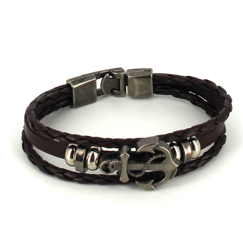 Geflochtenes Armband aus dunkelbraunem Leder mit Anker