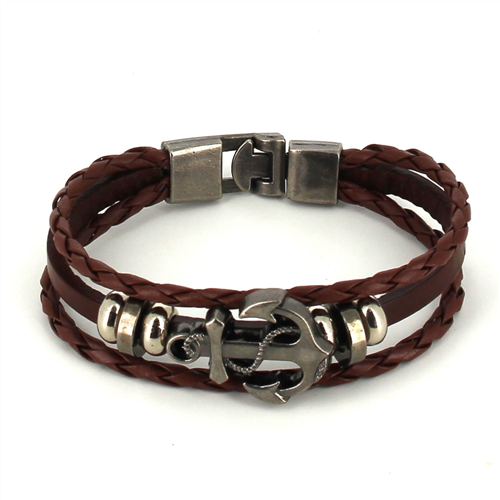 Geflochtenes Armband aus braunem Leder mit Anker