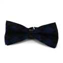 Fliege mit blauen und schwarzen Rauten und Leder
