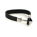 Armband aus Edelstahl und glattem schwarzen Leder mit Anker