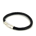 Armband aus Edelstahl und schwarzem Leder Zylinderförmig