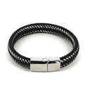 Armband aus Edelstahl und schwarzem Leder I