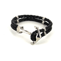 Armband aus schwarzem geflochtenem Leder und Stahl mit Anker