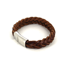 Armband aus geflochtenem braunem Leder und Stahl